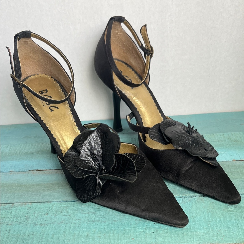 BCBG Paris Black Heels with Floral Detail